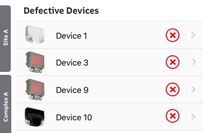 List of defective emergency lighting devices