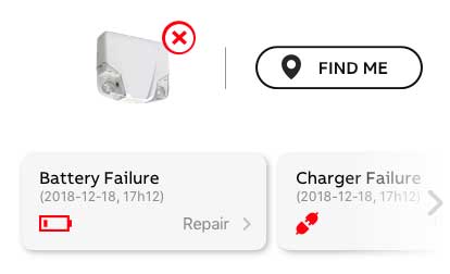 Device diagnostics showing battery and charger failures